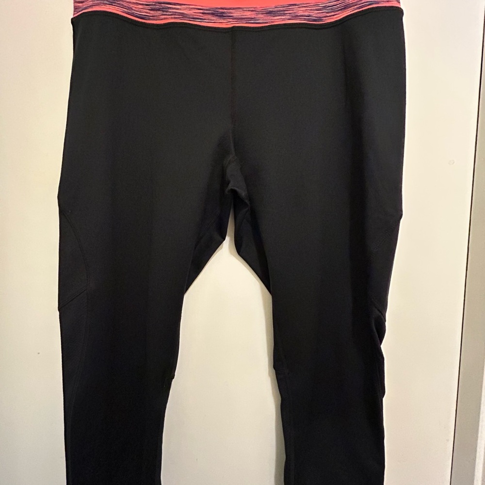 Lukka Women’s Black & Orange Marled Waistband Capris Length Leggings, Sz XL